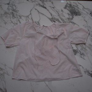 Lucky Brand Ladies Pink Cotton Boho Embroidered Short Sleeve V Neck Top Large